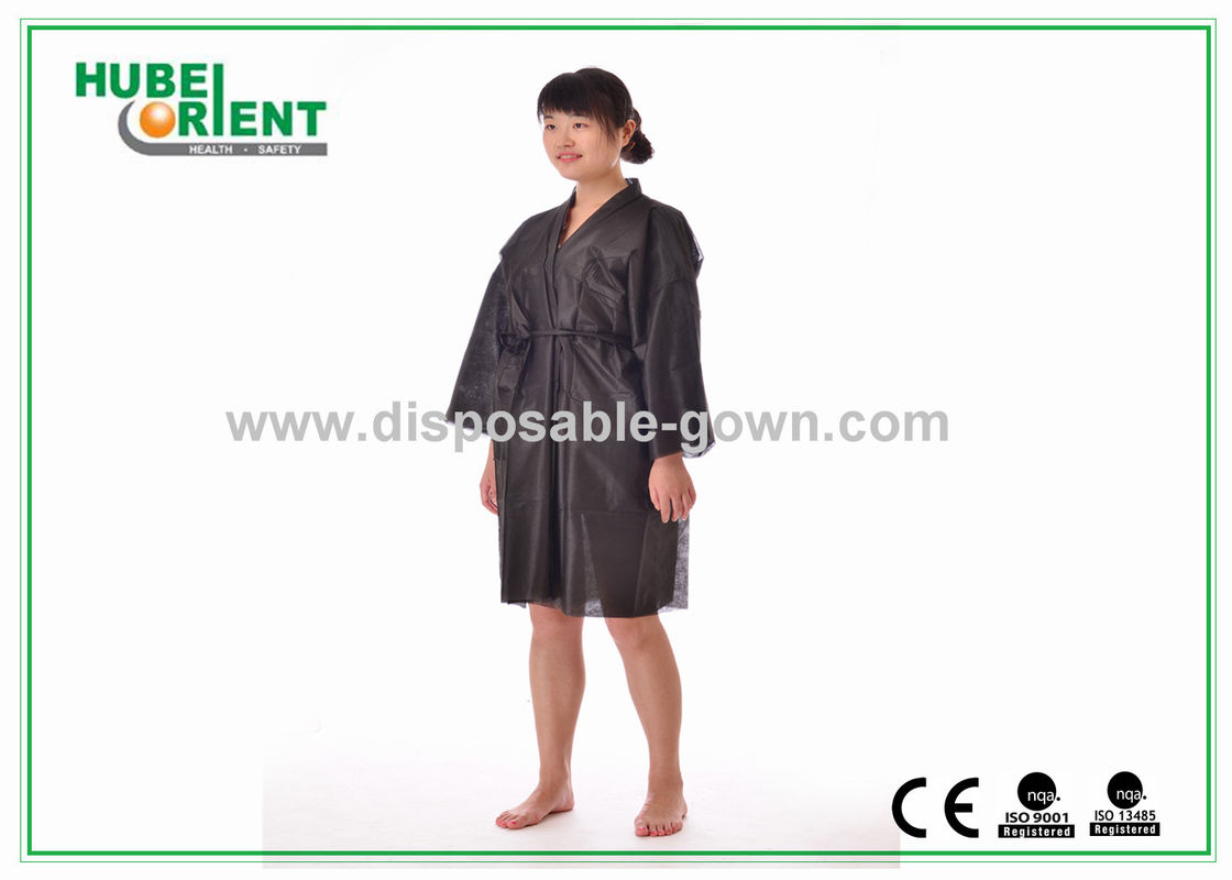 Black Breathable Disposable Kimono Robe for Spa Center / Sauna