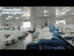 Type5/6 Blue Striped SMS/MP ผ้าคลุมทิ้งแบบใช้แล้วทิ้งป้องกันแบคทีเรียพร้อมฮูด