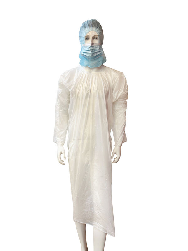 Machine Made Waterproof Long Sleeves Disposable PE Work Gown With Roll Packaging